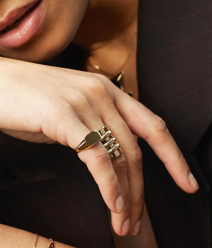 Bague Warm ZAG en acier inoxydable doré ajustable