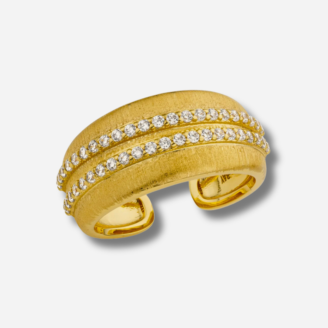 Bague Wave Cuff Gold MYA BAY dorée avec deux lignes de strass blancs