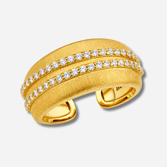 Bague Wave Cuff Gold MYA BAY dorée avec deux lignes de strass blancs