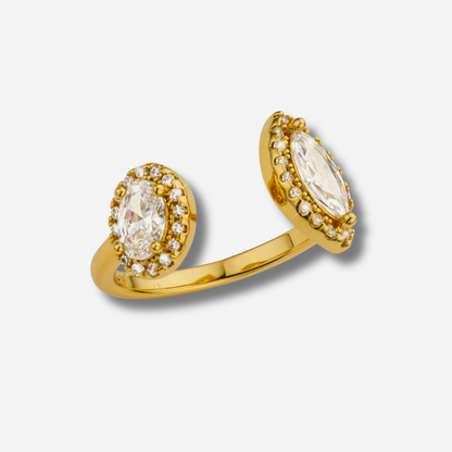 Bague Yamato Gold MYA BAY ajustable avec deux pierres blanches et strass