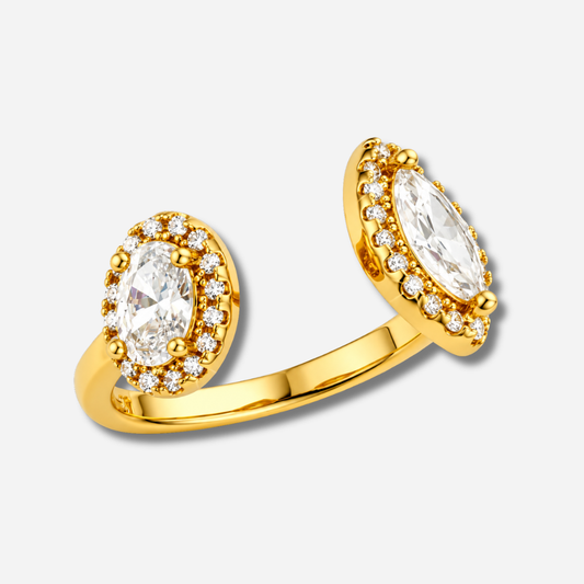 Bague Yamato Gold MYA BAY ajustable avec deux pierres blanches et strass