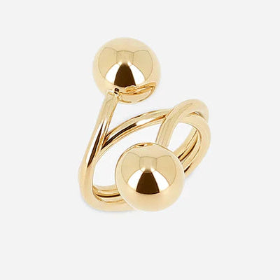 Bague Youli Zag dorée ouverte avec double boule lisse