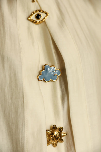 Bijou de bouton nuage bleu Annee dore cache bouton chemise