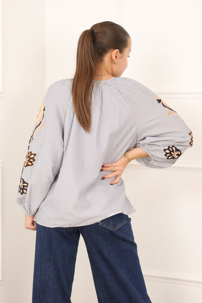 Blouse rayée bleu femme vue de dos