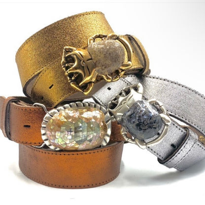 Boucle Yolète Luxe 547 carapace nacre montée sur ceinture interchangeable