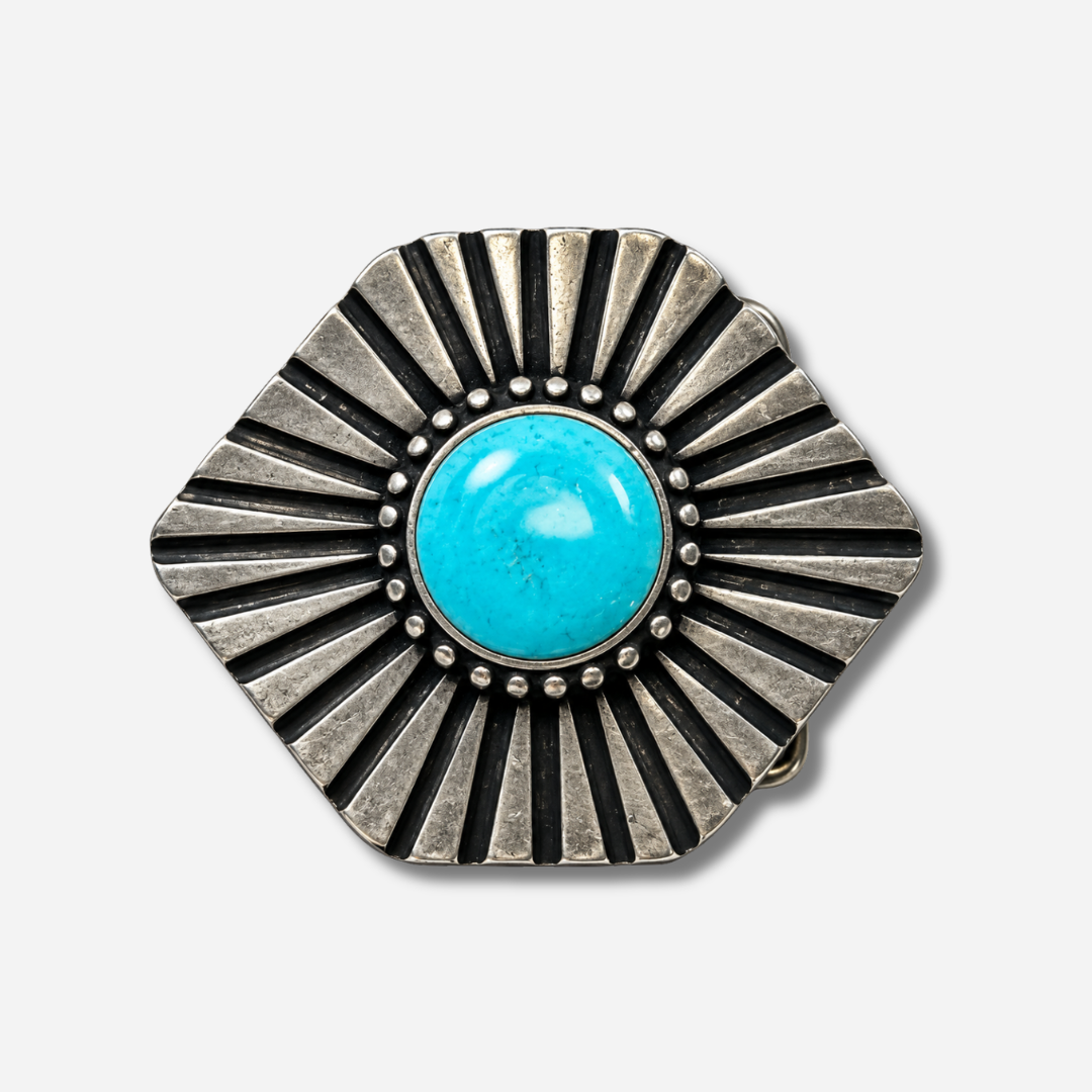 Boucle de ceinture interchangeable Yolète N148 argent avec pierre turquoise centrale pour ceinture femme