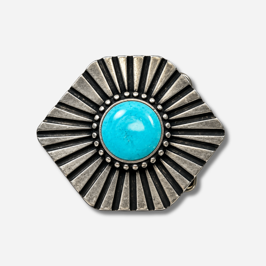 Boucle de ceinture interchangeable Yolète N148 argent avec pierre turquoise centrale pour ceinture femme