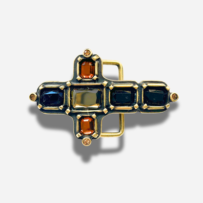 Boucle de ceinture interchangeable Yolète N333 gold topaze en forme de croix avec strass dorés