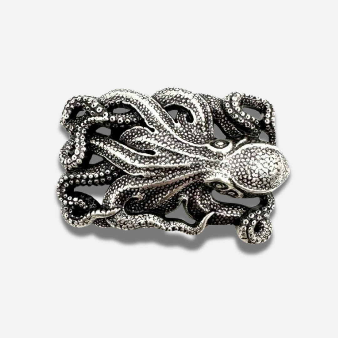 Boucle de ceinture interchangeable Yolète N361 pieuvre argentée pour ceinture femme