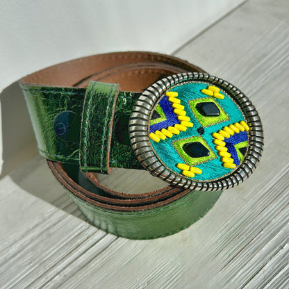 Boucle Yolète Nahua turquoise montée sur ceinture interchangeable