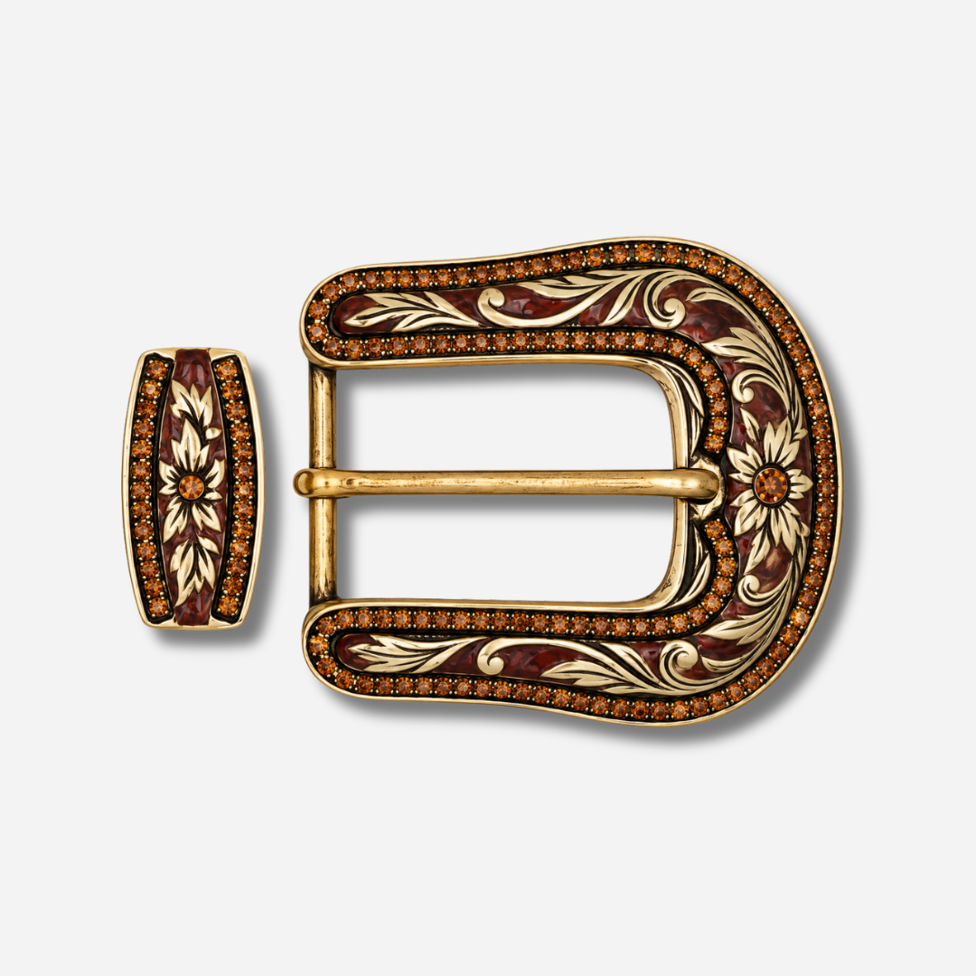 Boucle de ceinture interchangeable Yolète N255 Gold Acajou Topaze avec passant assorti