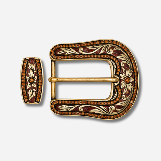 Boucle de ceinture interchangeable Yolète N255 Gold Acajou Topaze avec passant assorti