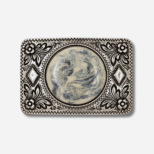 Boucle de ceinture interchangeable Yolète N407 Silver avec cabochon blanc et argenté
