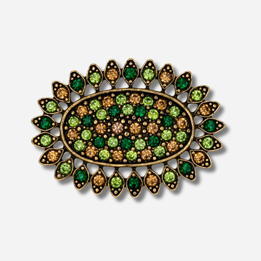 Boucle de ceinture interchangeable Yolète N419 Gold Émeraude avec pierres vertes et champagne