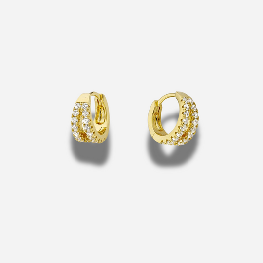 Boucle d’oreille Double Delhi Mya Bay créole dorée double anneau sertie de strass