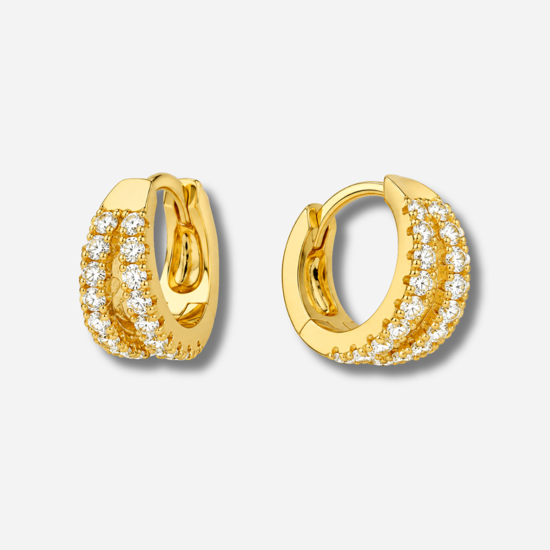 Boucle d’oreille Double Delhi Mya Bay créole dorée double anneau sertie de strass