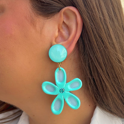Boucles Allamanda Turquoise Francine Bramli Paris à clip
