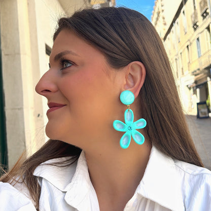 Boucles Allamanda Turquoise Francine Bramli Paris à clip