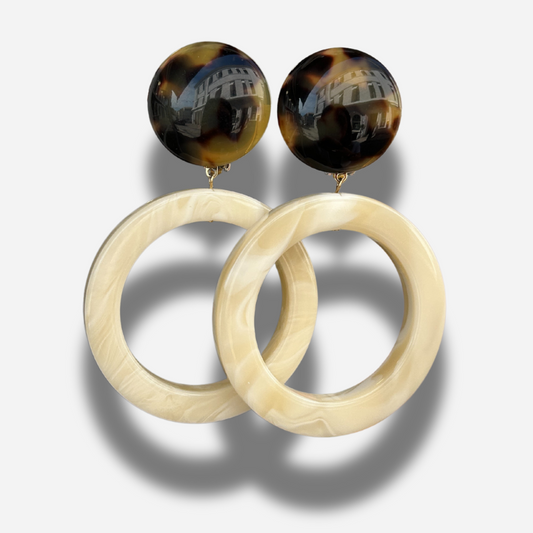 Boucles Augustine Écaille de Tokyo Francine Bramli Paris avec anneau ivoire et cabochon écaille