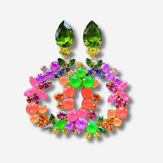Boucles d’oreilles Aurea Fluo clip Crézus multicolores couronne