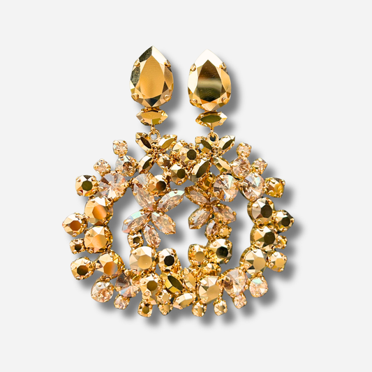 Boucles d’oreilles Aurea Pyrite clip Crézus doré cristaux champagne