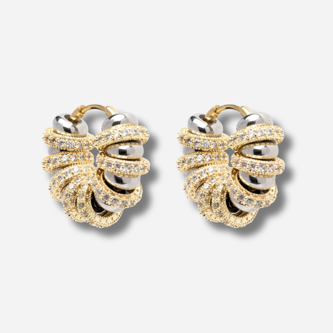 Boucles d’oreilles Baby Vega Sigal anneaux dorés et cristaux