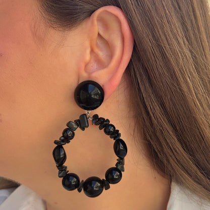 Boucles Bastille Black Perles Francine Bramli Paris noires portées