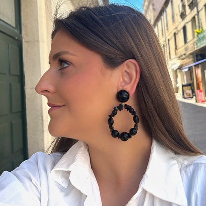 Boucles Bastille Black Perles Francine Bramli Paris noires portées