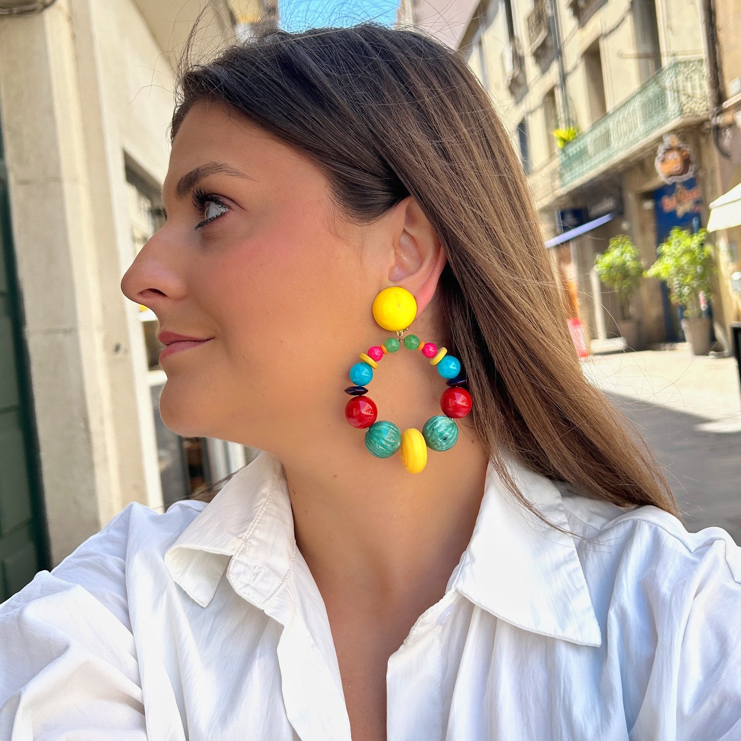 Boucles Bastille Multi Francine Bramli Paris multicolores portées