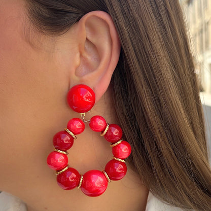 Boucles Bastille Rouge Francine Bramli Paris rouges perlées portées