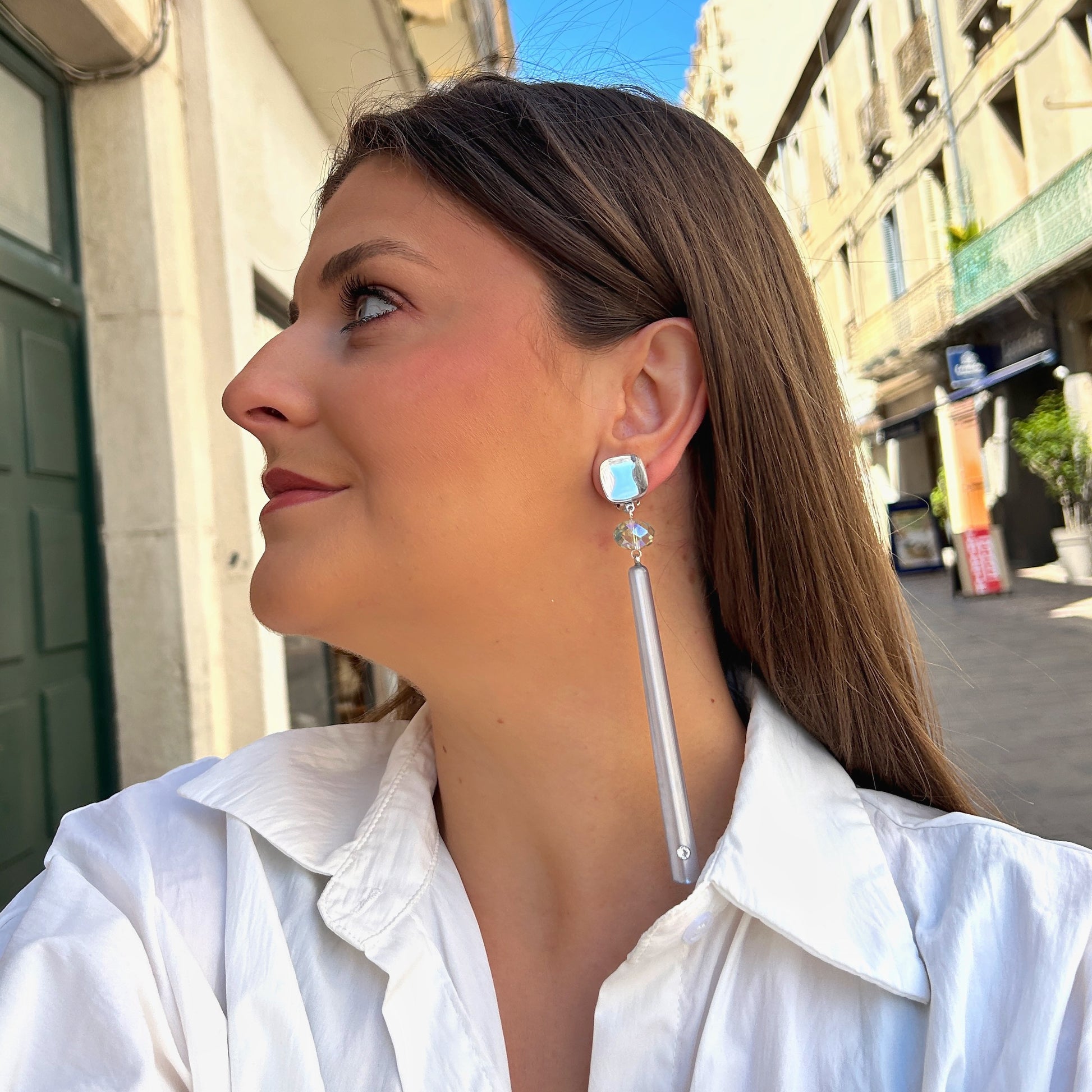 Boucles Bâton Silver XL Francine Bramli Paris à clip
