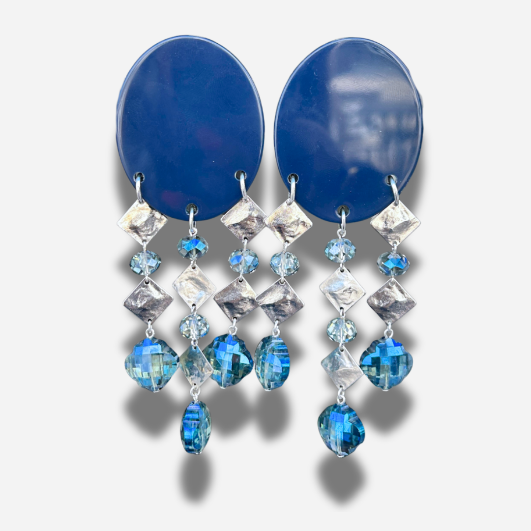 Boucles bleu argent Francine Bramli Paris pampilles