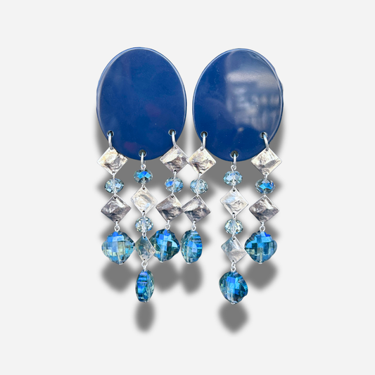 Boucles bleu argent Francine Bramli Paris pampilles