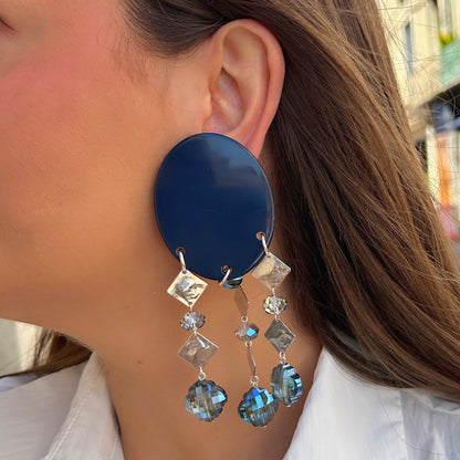 Boucles bleu argent Francine Bramli Paris pampilles