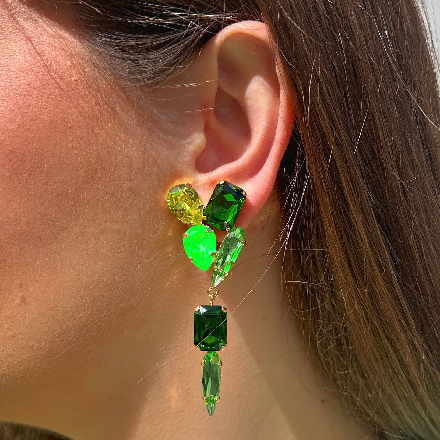 Boucles d’oreilles Borela Cactus clip Crézus vert lime émeraude