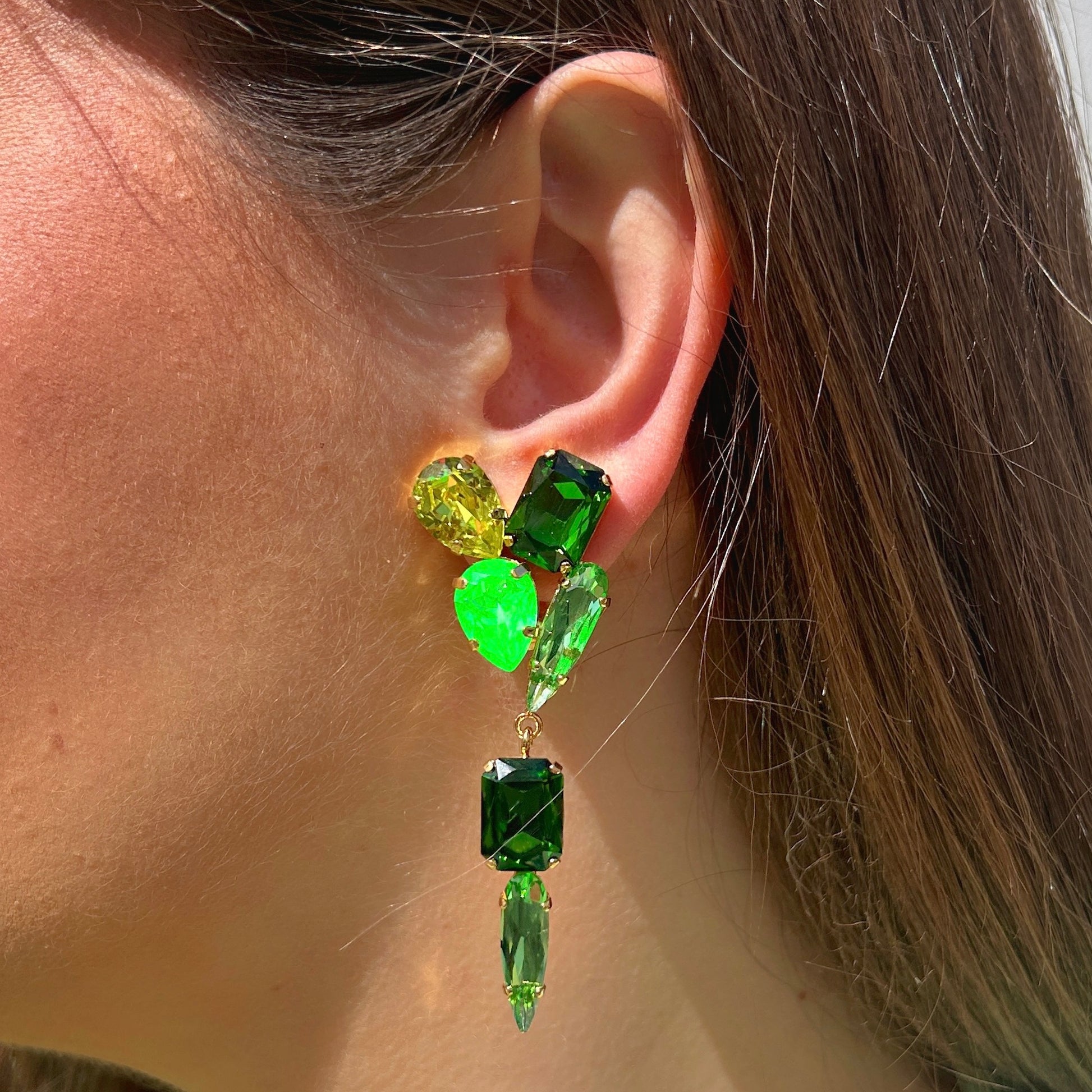 Boucles d’oreilles Borela Cactus clip Crézus vert lime émeraude
