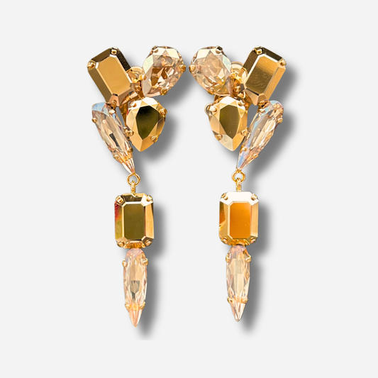 Boucles d’oreilles Borela Pyrite clip Crézus doré pampilles champagne