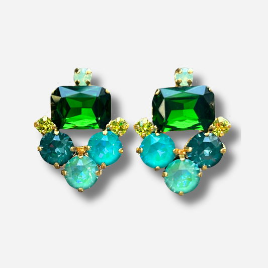 Boucles Celestia Lagoon Crézus boucles d’oreilles pierres vert émeraude et turquoise