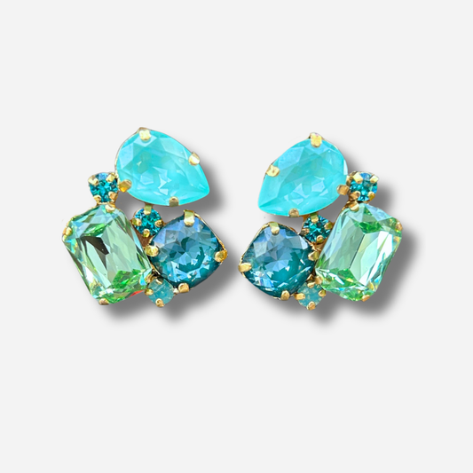 Boucles Cléa Lagoon Crézus boucles d’oreilles pierres turquoise et vert