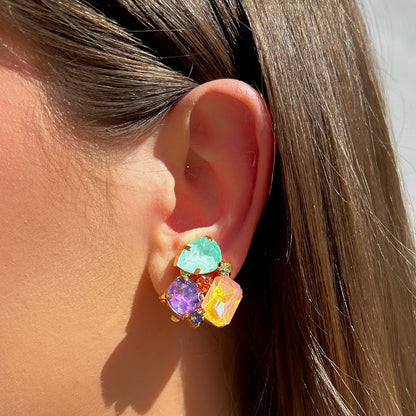 Boucles d’oreilles Cléa Rainbow Crézus cristaux turquoise violet irisé