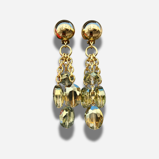 Boucles Cristal kaki Francine Bramli Paris doré pierres facettées