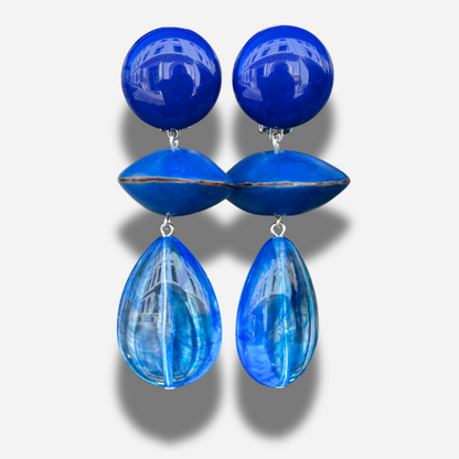 Boucles Cuba Oceana bleu Francine Bramli Paris résine XXL