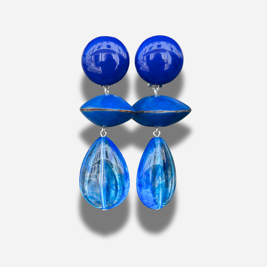 Boucles Cuba Oceana bleu Francine Bramli Paris résine XXL