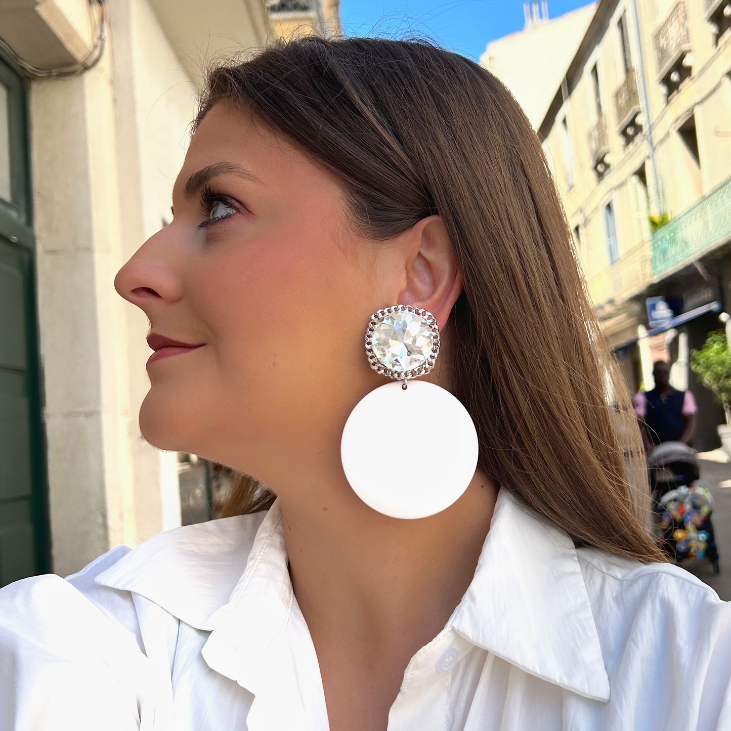 Boucles Disque Blanc Francine Bramli Paris à clip