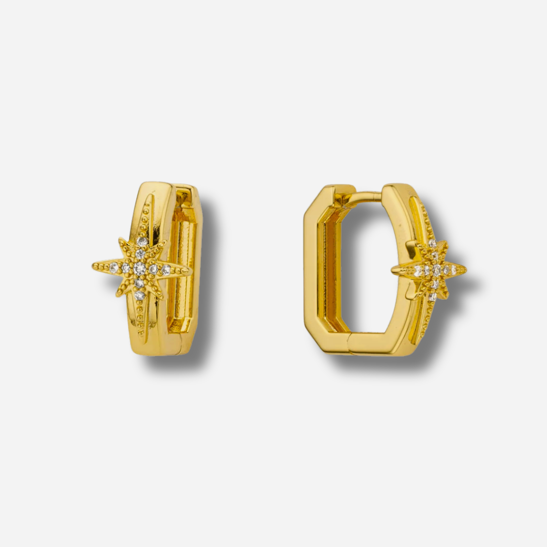 Boucles d’oreilles Diwali Padlock Gold MYA BAY dorées avec étoile et cristaux