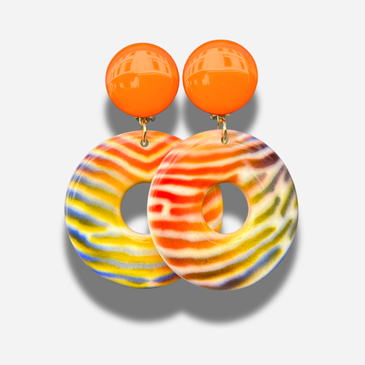 Boucles donuts multicolore orange Francine Bramli Paris résine graphique