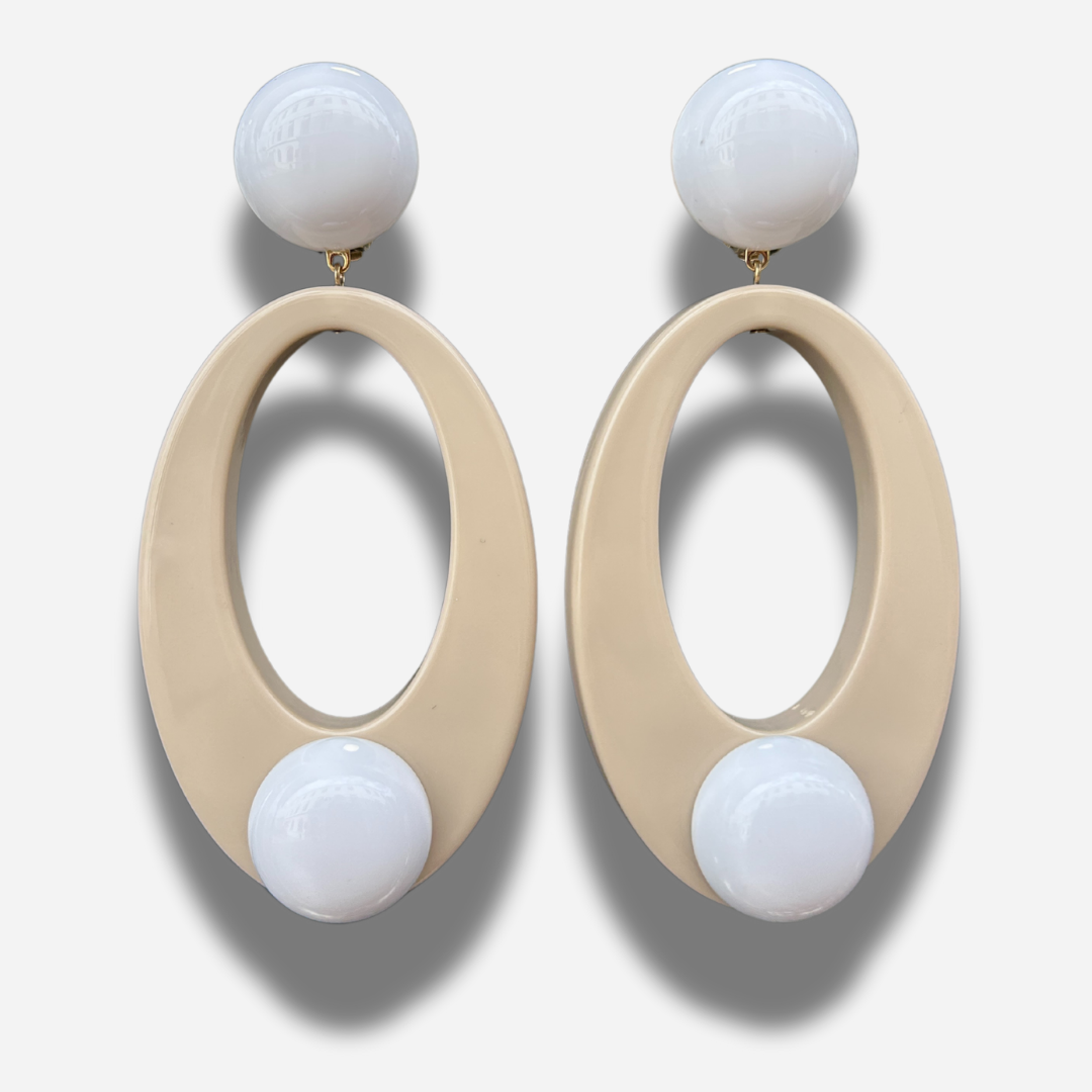 BOUCLES D'OREILLES - AZALÉE BEIGE ET BLANC