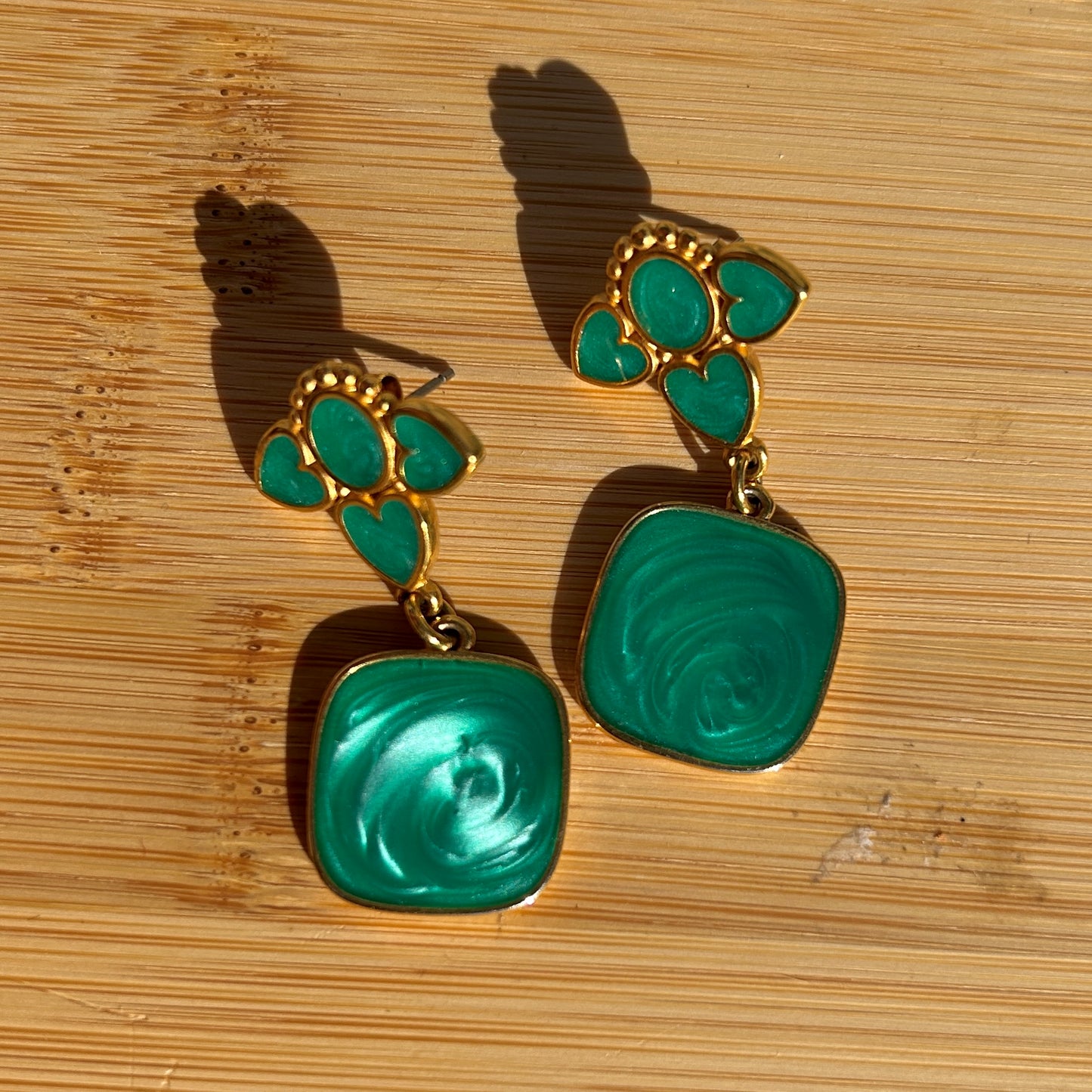 BOUCLES D'OREILLES - COEUR VERT