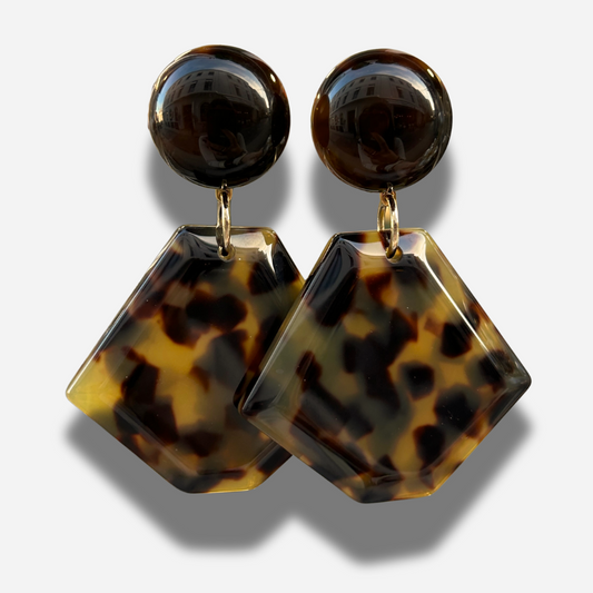 Boucles Hexagone Écaille de Tokyo Francine Bramli Paris en résine écaille brillante chez Divinity Sète
