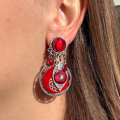 BOUCLES D'OREILLES - FEUILLES ROUGES